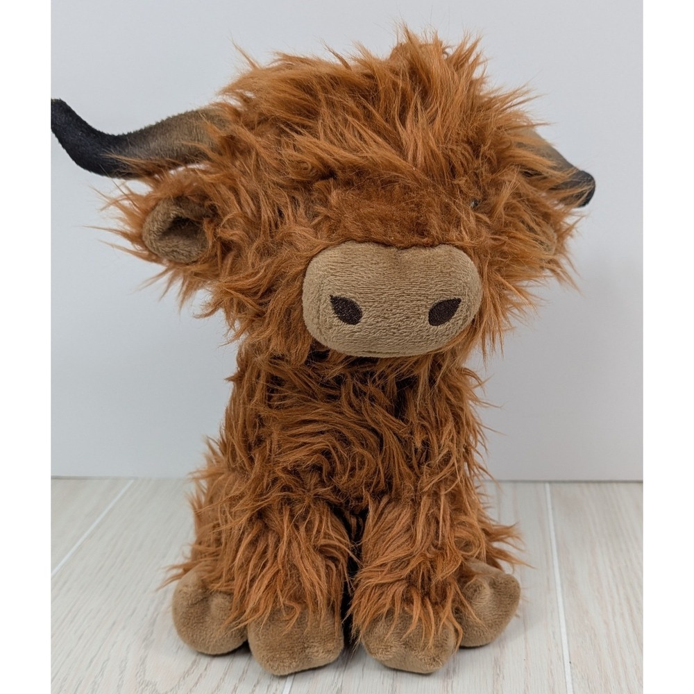 Hobby Lobby Highland Cow Plush Brown Shaggy Fur Stuffed Animal Toy
